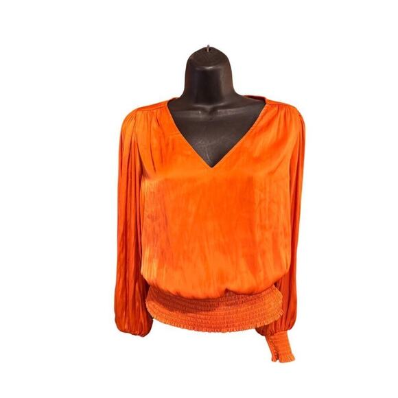 Joie Womens Orange V-Neck Long Sleeve Blouse With Shirred Cuffs & Hem Size S - Picture 10 of 10